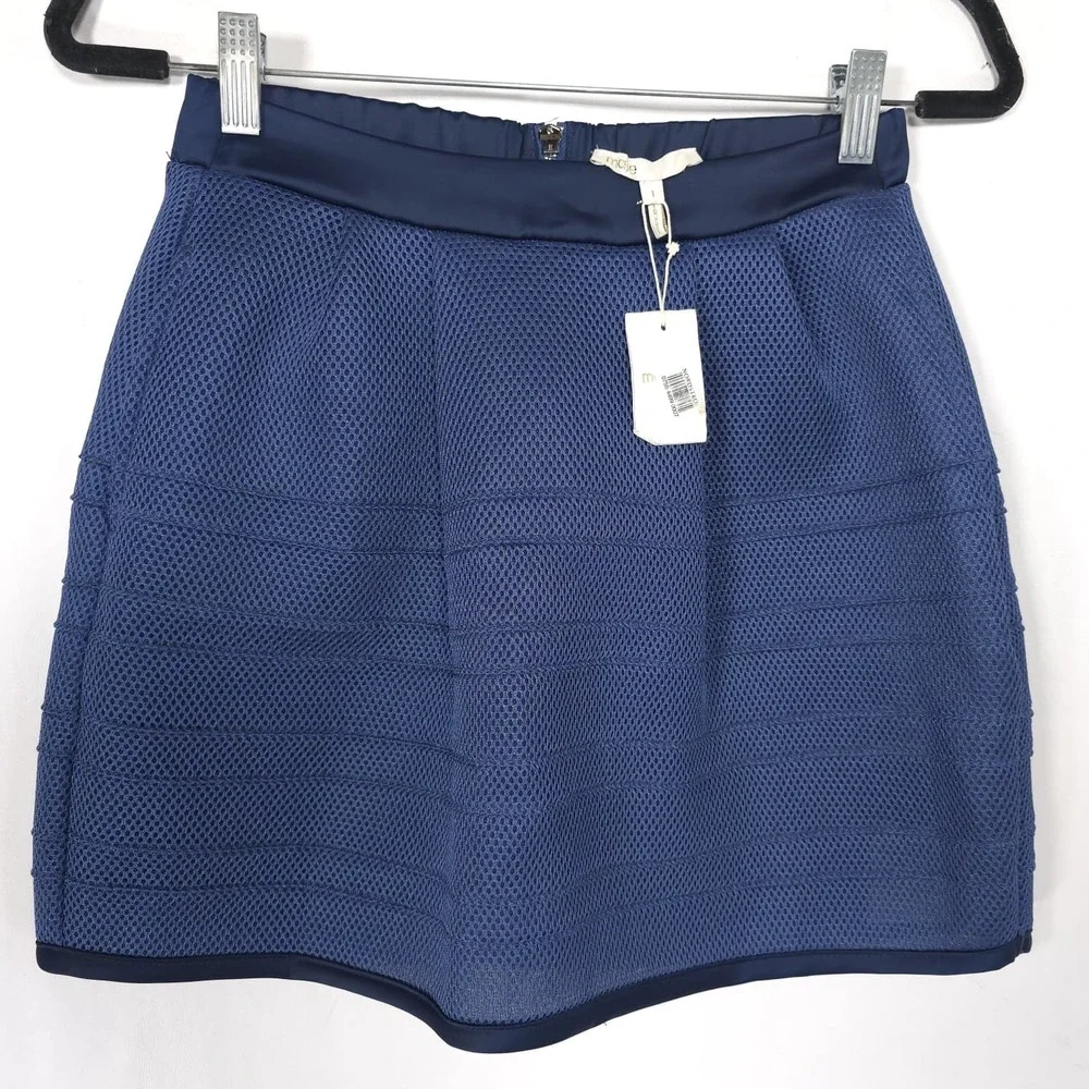MAJE PARÍS Women's New XS T1 Mini Skirt Jude Boule Matiere Navy Blue E14ESSAGE